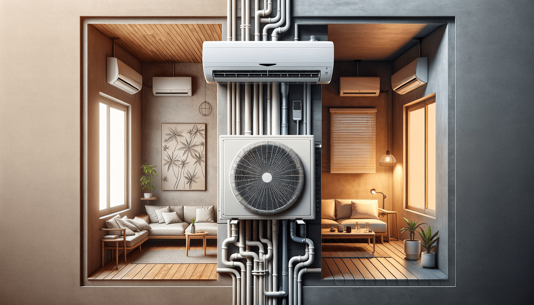 genera una foto realistica che illustra il concetto descritto nell’articolo. per favore, usa il testo dell’articolo tra parentesi per comprendere il contesto specifico dell’immagine. l’immagine dovrebbe essere di alta qualità e riflettere fedelmente il tema trattato. ad esempio, se l’articolo parla dei vantaggi dei climatizzatori portatili, l’immagine dovrebbe mostrare un condizionatore portatile in un ambiente domestico moderno. se l’articolo riguarda la manutenzione dei condizionatori, crea un’immagine che mostri una persona mentre pulisce o ispeziona un condizionatore. ecco il testo dell’articolo da cui trarre ispirazione: (with summertime heat, the need for an efficient air conditioner becomes critical. wall mounted and window air conditioners are two of the most common options. both provide unique benefits, but which one best suits specific needs? wall mounted air conditioners, also known as split systems, are popular for many residential and commercial environments. they consist of an internal and external unit connected by pipes that transmit refrigerant. their installation is more permanent, requires professional support, and can be initially more expensive. however, they offer several advantages: they are aesthetically pleasing and spatially efficient, they are usually more energy efficient, and they can be quieter as the ventilation unit is positioned outside. window air conditioners are more compact units that are installed directly on the window or in a hole in the wall. these models are especially useful for those looking for quick and less demanding installation solutions. they are generally cheaper to buy and install, can be installed without the help of a technician, are easily movable, and are ideal for smaller rooms where limited power and coverage aren’t an issue. the choice between a wall mounted and a window air conditioner primarily depends on specific space, budget, and usage needs. split systems are more suited for those looking for a long term, aesthetic, and efficient solution, while window air conditioners represent a more flexible and convenient option for temporary installations or reduced spaces. for an optimal choice and professional installation, the company sb assistenza caldaie based in san giorgio a cremano provides support and advice in choosing and installing air conditioners. contact them for more information and personalized assistance.).