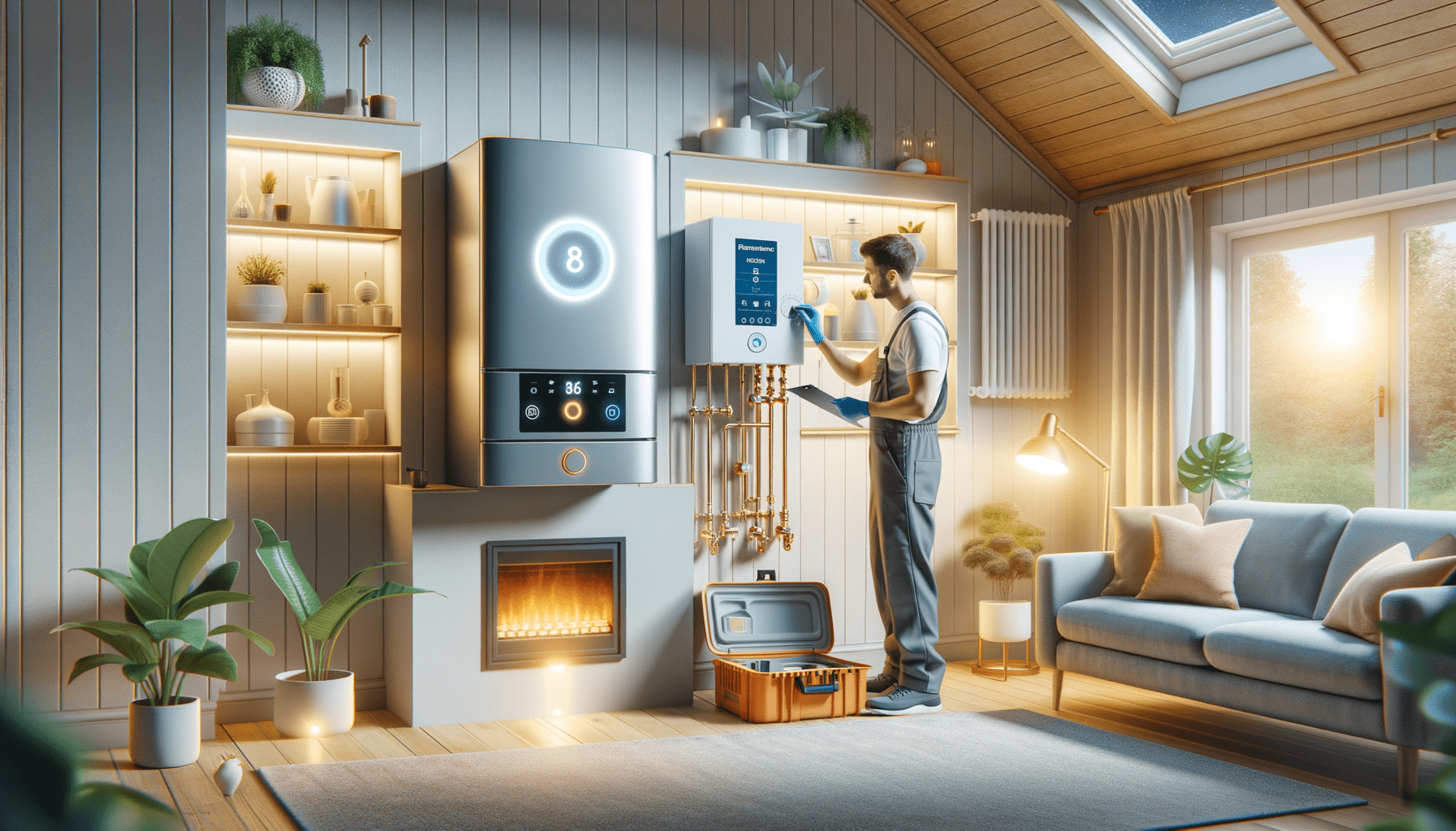 crea un’immagine realistica e professionale basata sul seguente tema: (in the current context where energy sustainability and consumption reduction are primary objectives, it is vital to understand how to optimize boiler performance to reduce waste and bills. in this article, different strategies are explored to maximize energy saving through efficient domestic boiler management. the first fundamental choice includes deciding the type of boiler. condensing boilers are particularly efficient compared to traditional ones, as they recover heat from the exhaust fumes to preheat the incoming water. such a simple but effective increase in efficiency allows a decrease in gas consumption by up to 30%, providing a substantial savings on annual energy costs. regular boiler maintenance is essential. a well maintained boiler not only consumes less but also reduces the risk of unforeseen and expensive failures. routine interventions such as cleaning burners, checking pressure levels, and inspecting seals ensure consistent system efficiency. simple measures can also contribute to improving boiler efficiency. adjusting the thermostat to lower temperatures in lesser used rooms installing thermostatic valves on radiators, and optimizing home thermal insulation are all steps that increase energy savings. the government often offers incentives and tax deductions for replacing old boilers with more efficient models. taking advantage of these reliefs can significantly reduce the cost of intervention, making the transition to advanced technological solutions even more convenient. to maximize the benefits of boilers, it is crucial to rely on industry professionals for advice, installation, and maintenance. **sb assediato**, based in san giorgio a cremano, offers an excellent and personalized service to ensure that your system always functions at its best. for all your boiler needs contact: **sb assediato** **address:** via giacomo brondolini, 7, 80046 san giorgio a cremano (na) **phone:** +39 3333220252 **email:** info@sbaddistenzacaldaie.it leverage their experience for maximum savings and comfort in your home by choosing the most suitable solution for your energy needs. ). l’immagine deve rappresentare visivamente il contenuto dell’articolo in modo chiaro e informativo. ad esempio, se l’articolo tratta della manutenzione delle caldaie, mostra un tecnico esperto che esegue controlli su una caldaia moderna in un ambiente domestico ben illuminato. se l’articolo parla di risparmio energetico, raffigura una casa efficiente con una caldaia ecologica e un termostato smart. mantieni uno stile realistico, con colori neutri e professionali, dettagli ben definiti e un’illuminazione naturale. nessun testo sull’immagine.